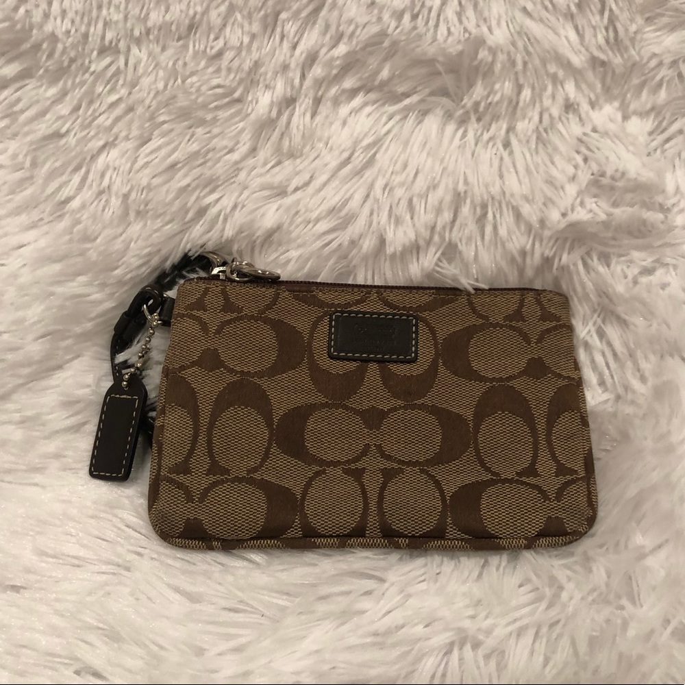 Coach monogram tan on tan wristlet